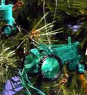 Christmas tree adorned with toy tractors