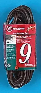 Packaged brown extension cord, 9 feet long