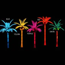 Five neon palm trees, different colors