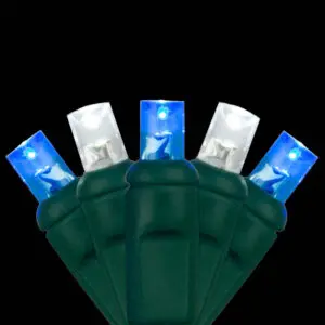 Festive blue LED lights with green casing