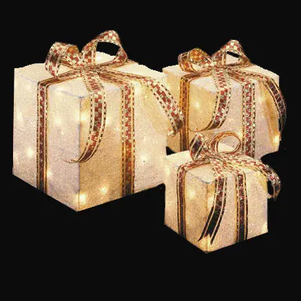 3 White Lighted Gift Boxes