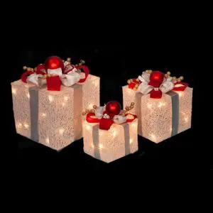 Lighted Gift Boxes w Ornaments