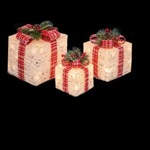 Lighted Gift Boxes w Pinecones