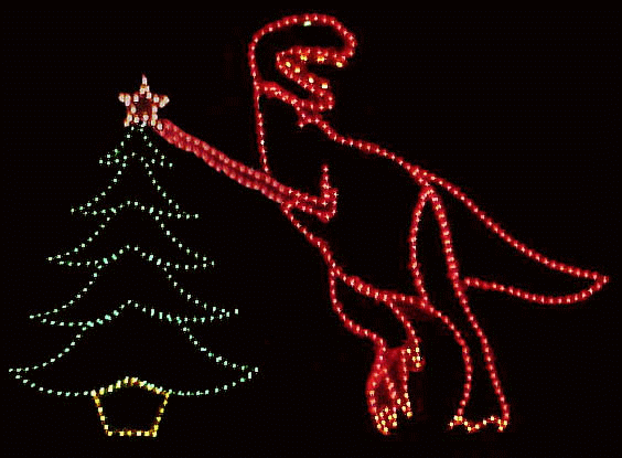 Festive dinosaur with Christmas tree lights