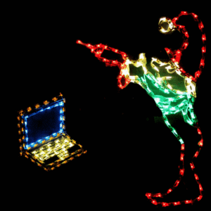 Colorful light outline of dancer and computer