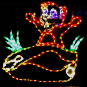Colorful light display of a cartoon character