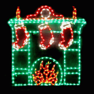 Animated Fireplace with Stockings Hung